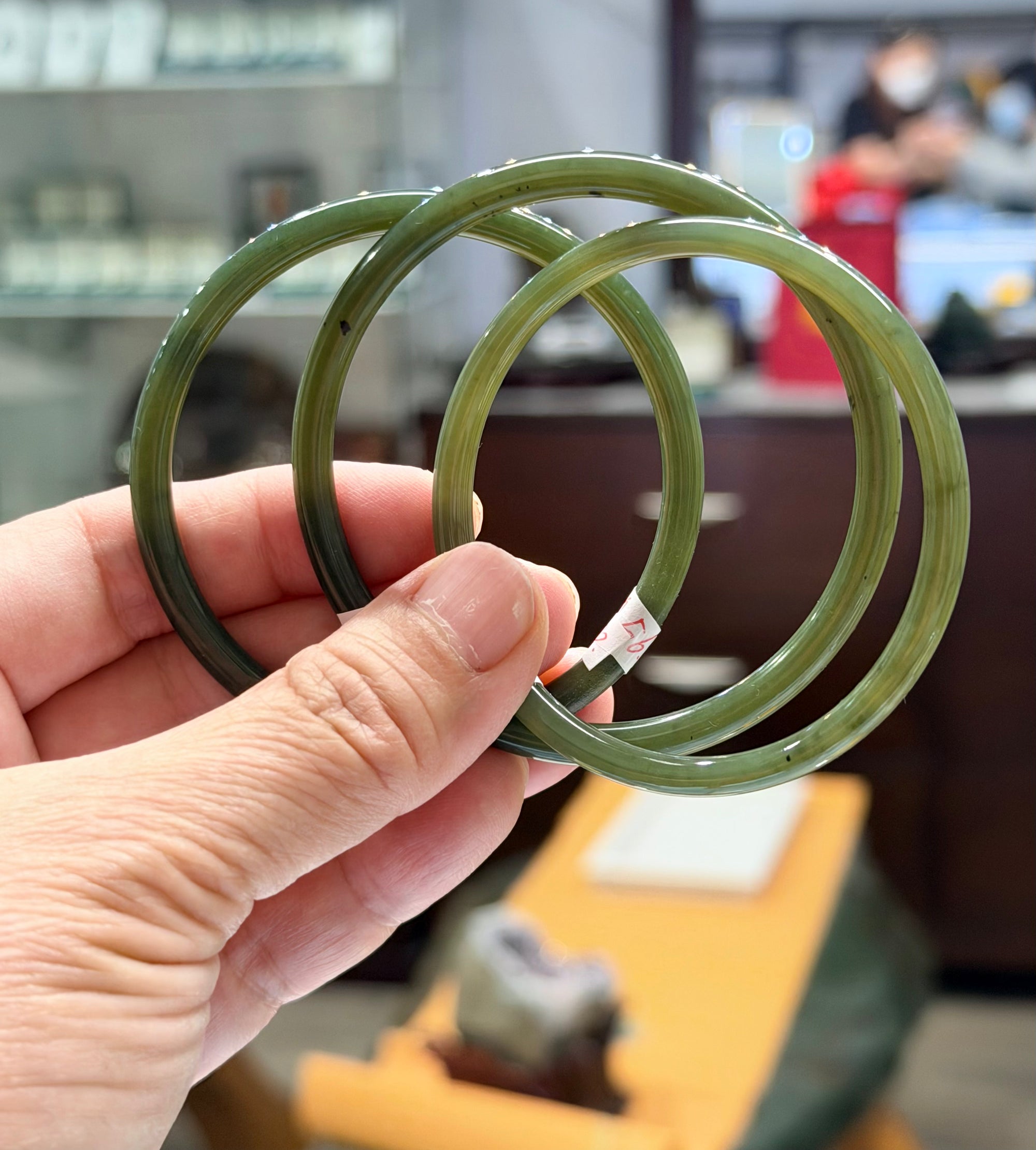 Hetian Jade Bangle Light Lake Green Natural Jade Bracelet 4 to 5 mm|#1532