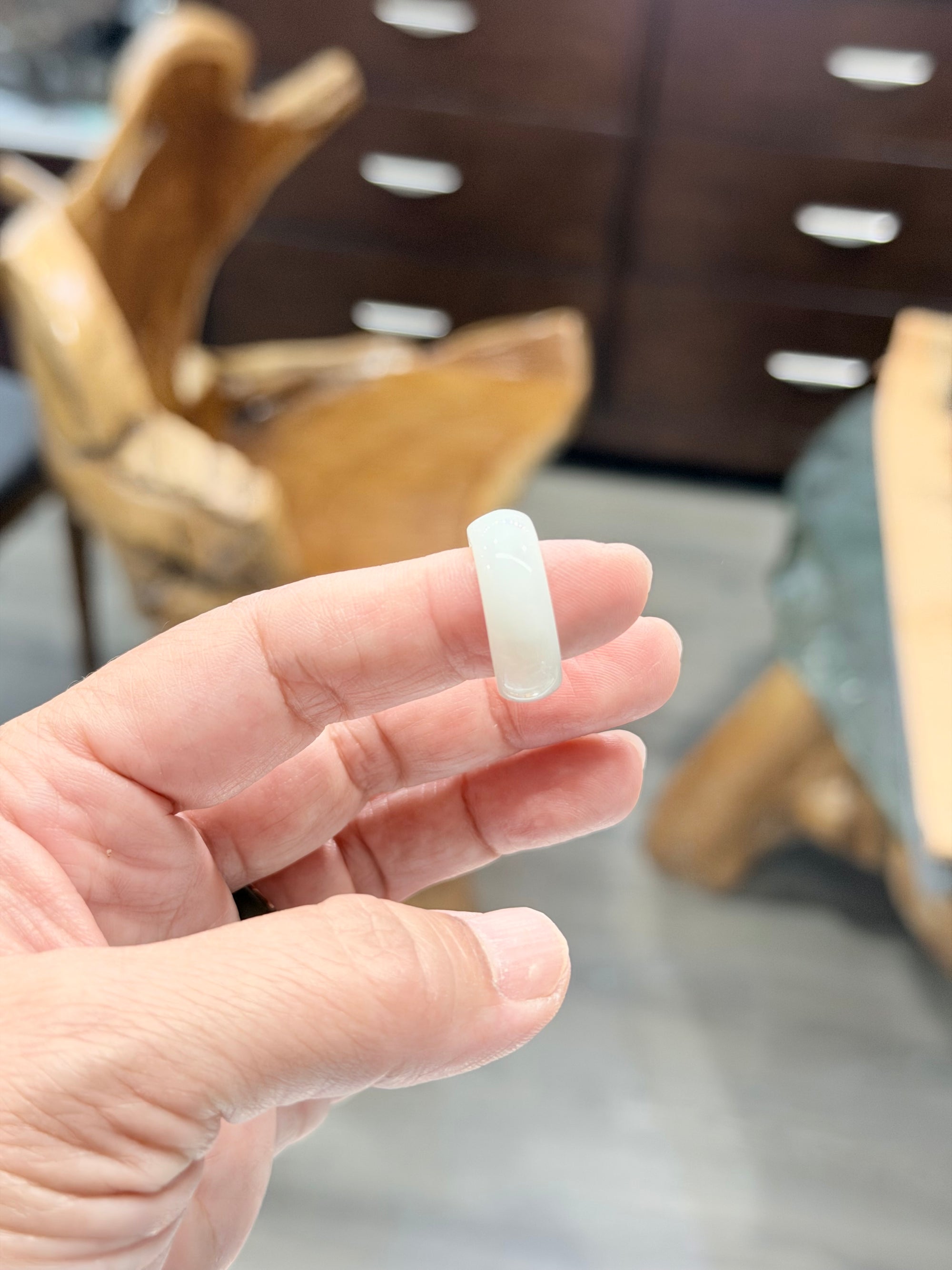 Natural Hetian Nephrite Jade Domed Wide Band Ring – White Size 5| Certified in Canada|#5038