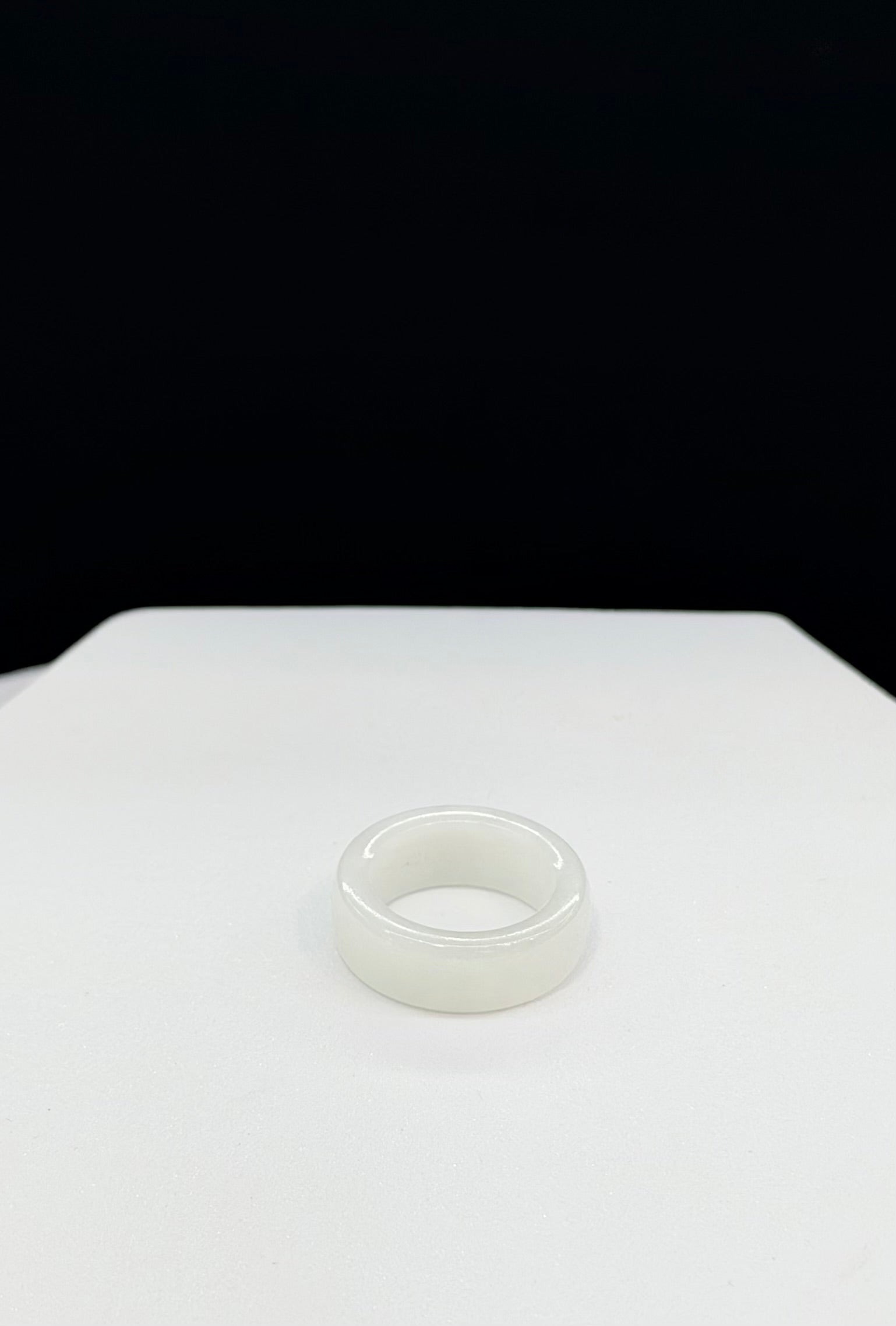 Natural Hetian Nephrite Jade Flat Band Ring – White Size 4.5| Certified in Canada|#5039