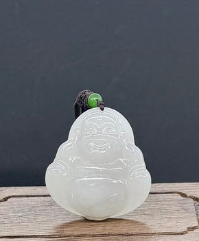 Natural Smoky Purple Hetian Jade Laughing Buddha Pendant 45mm|#5048