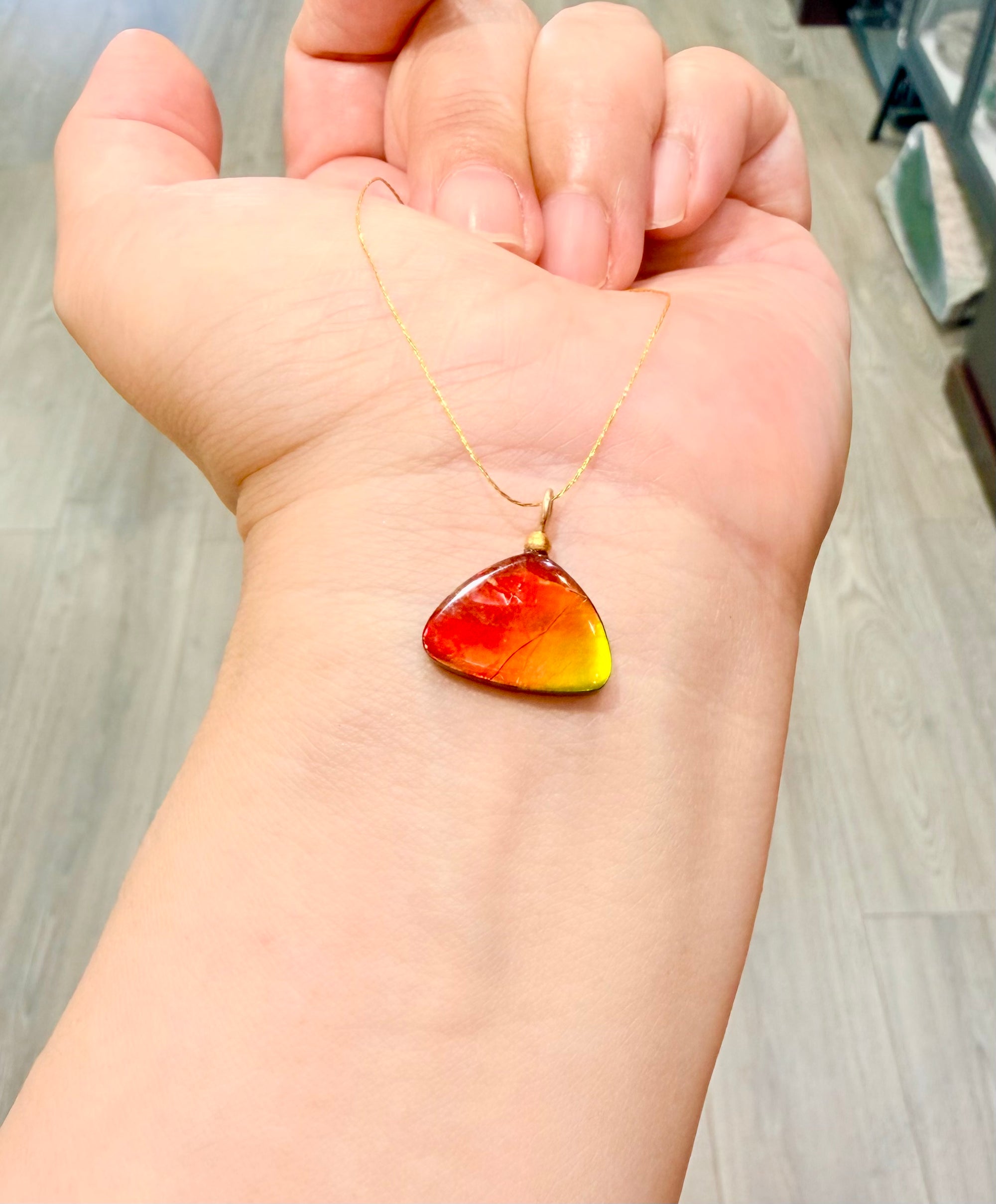 Authentic Alberta Ammolite Pendant Necklace– 14K Gold Filled, Grade AA Red, Golden, Green Fire Spectrum|#3224