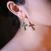 FLOWER CROSS JADE EARRINGS #1072