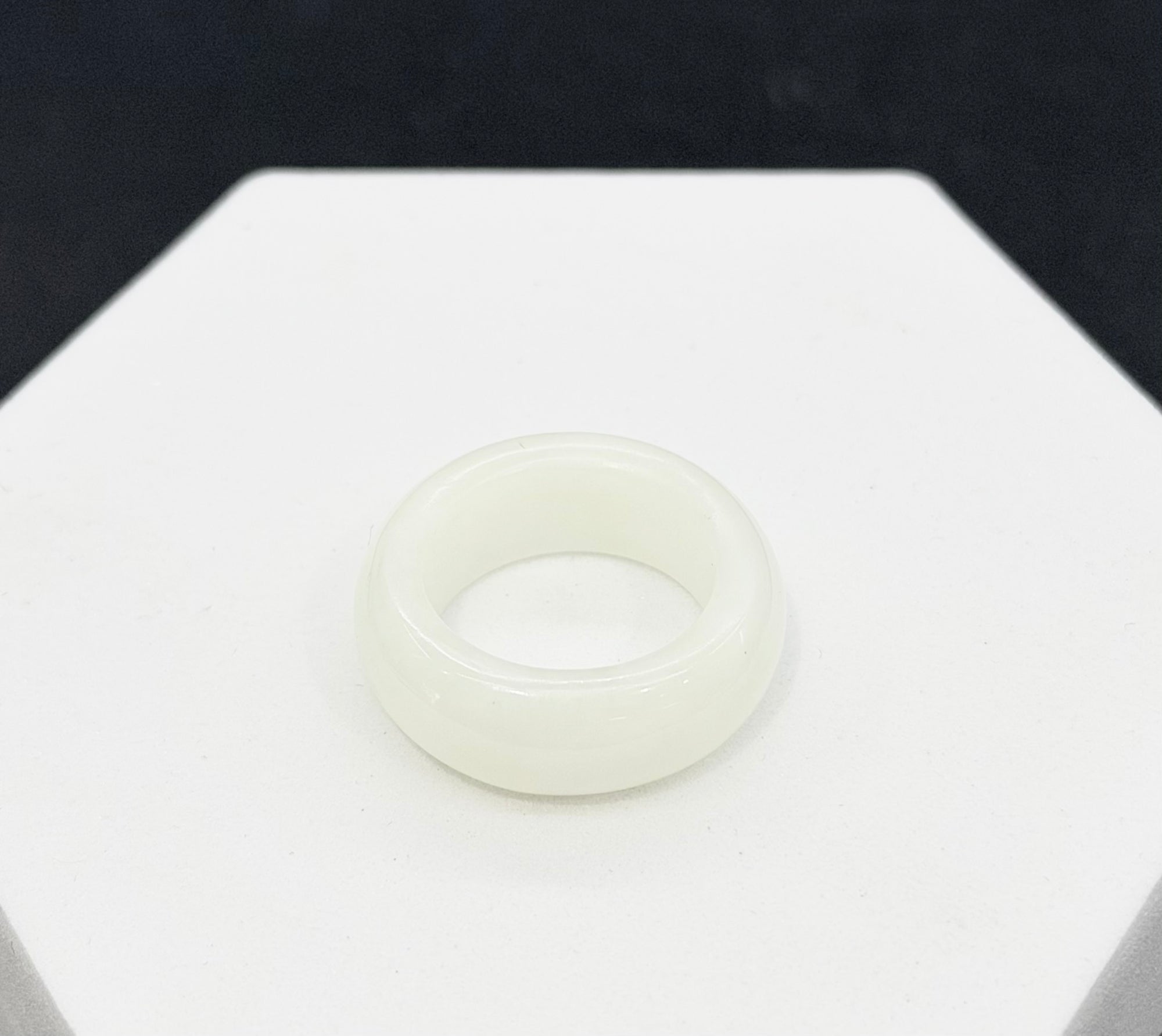 Natural Hetian Nephrite Jade Domed Wide Band Ring – White Size 6| Certified in Canada|#5052