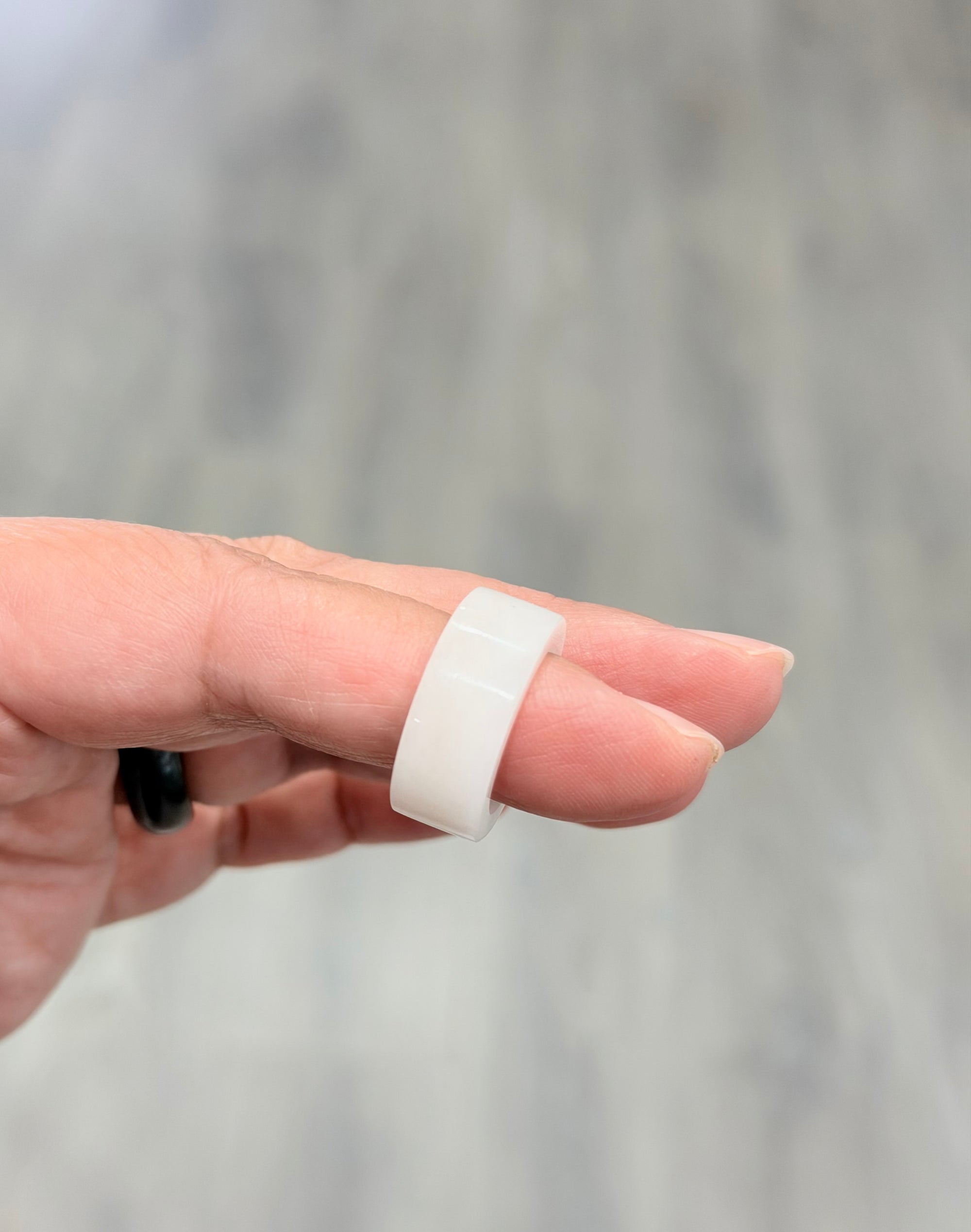 Natural Hetian Nephrite Jade Flat Cut Band Ring – White Size 5| Certified in Canada|#5055