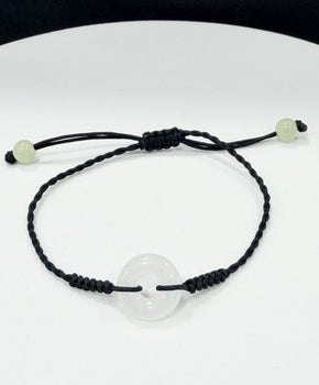 White Jade Bracelet Peace Buckle Ping An Kou Eternal Harmony Top Grade Black Cord Natural Jade #2900
