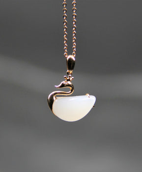 White Jade Swan Pendant 18K Gold Natural Jade #1750