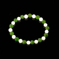 7mm White & Green Jade Beaded Bracelet #2453