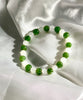 7mm White & Green Jade Beaded Bracelet #2453