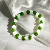 7mm White & Green Jade Beaded Bracelet #2453