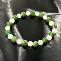 7mm White & Green Jade Beaded Bracelet #2453