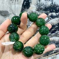 Hand-Carved Jade Beaded Bracelet #2438