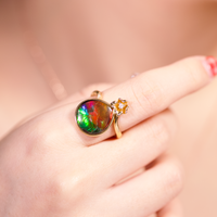 18K Four Leave Clover Heart Ammolite Ring #927