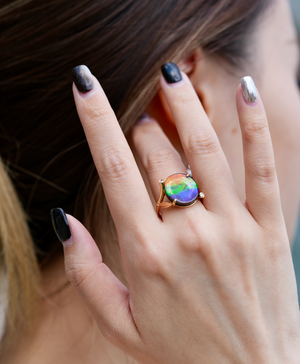 18K Gold Diamond Ammolite Ring #366