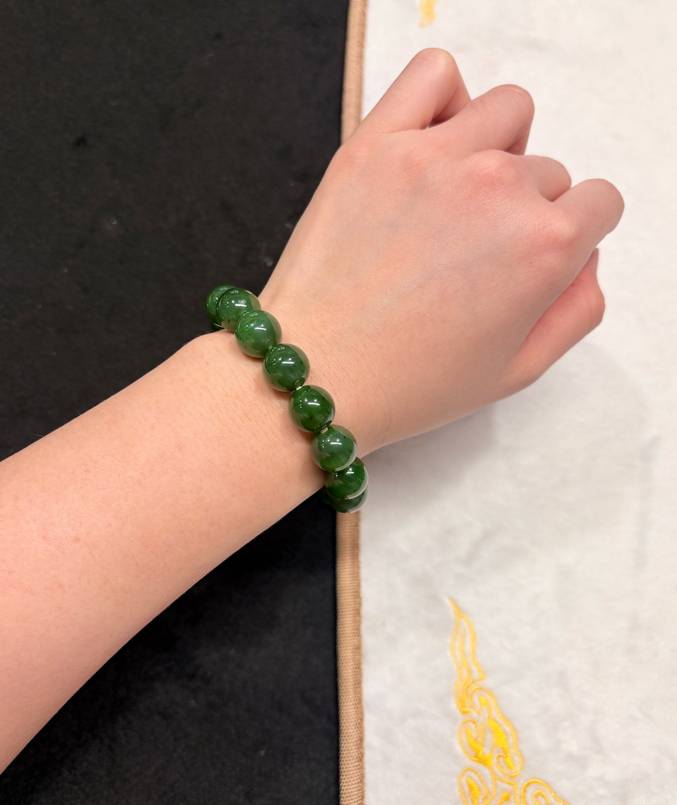12mm Canadian Jade Beaded Bracelet #2404