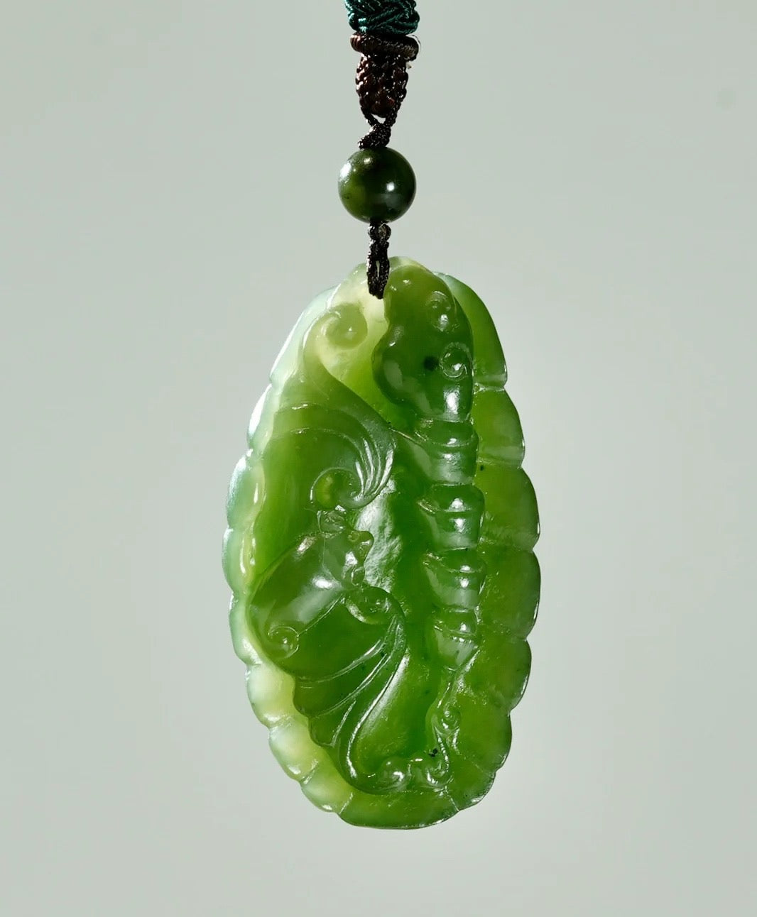 Hand-Carved Fu Jade Pendant #1307