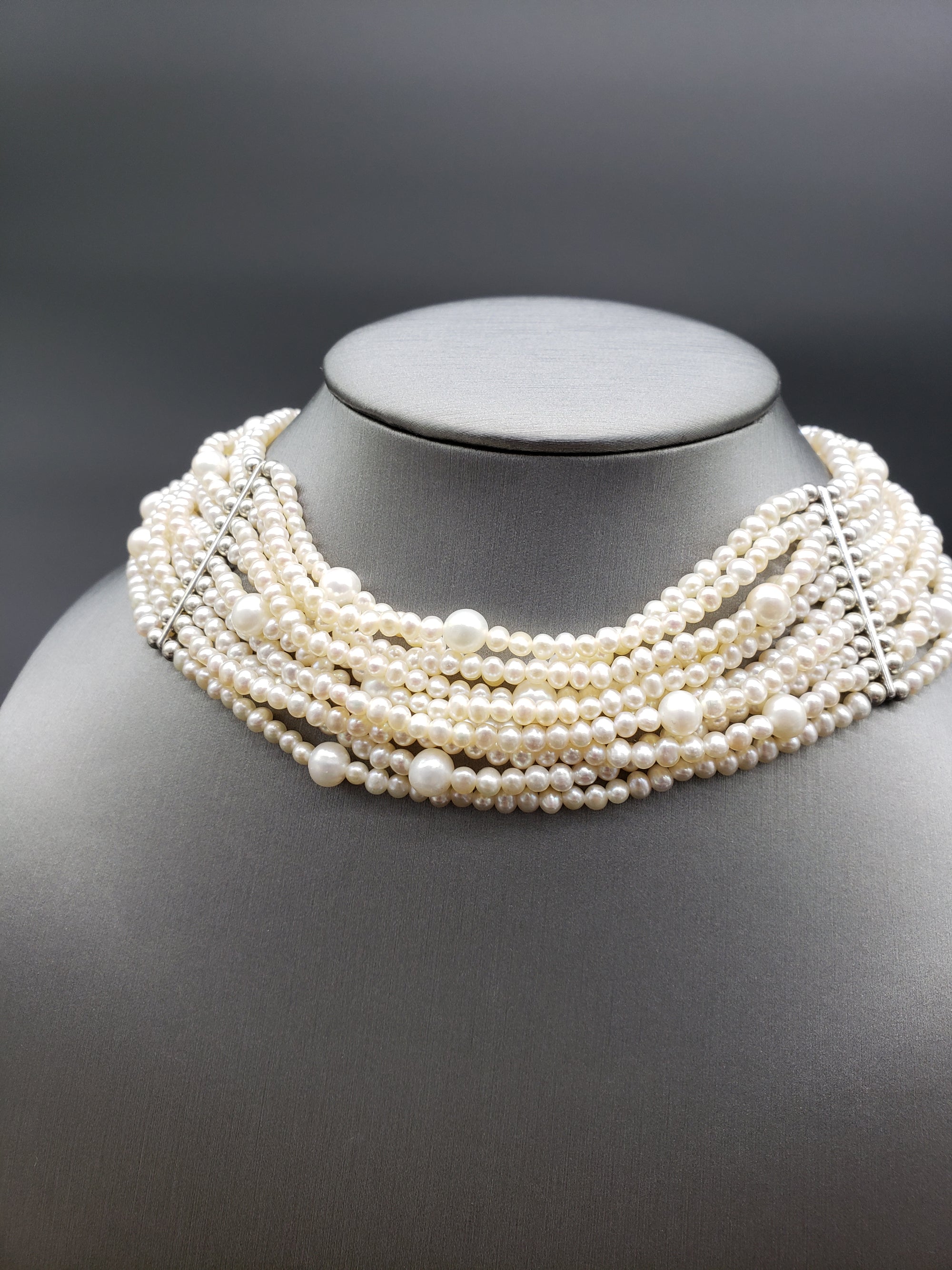 Pearls Row 925 S.S Necklace  #1590