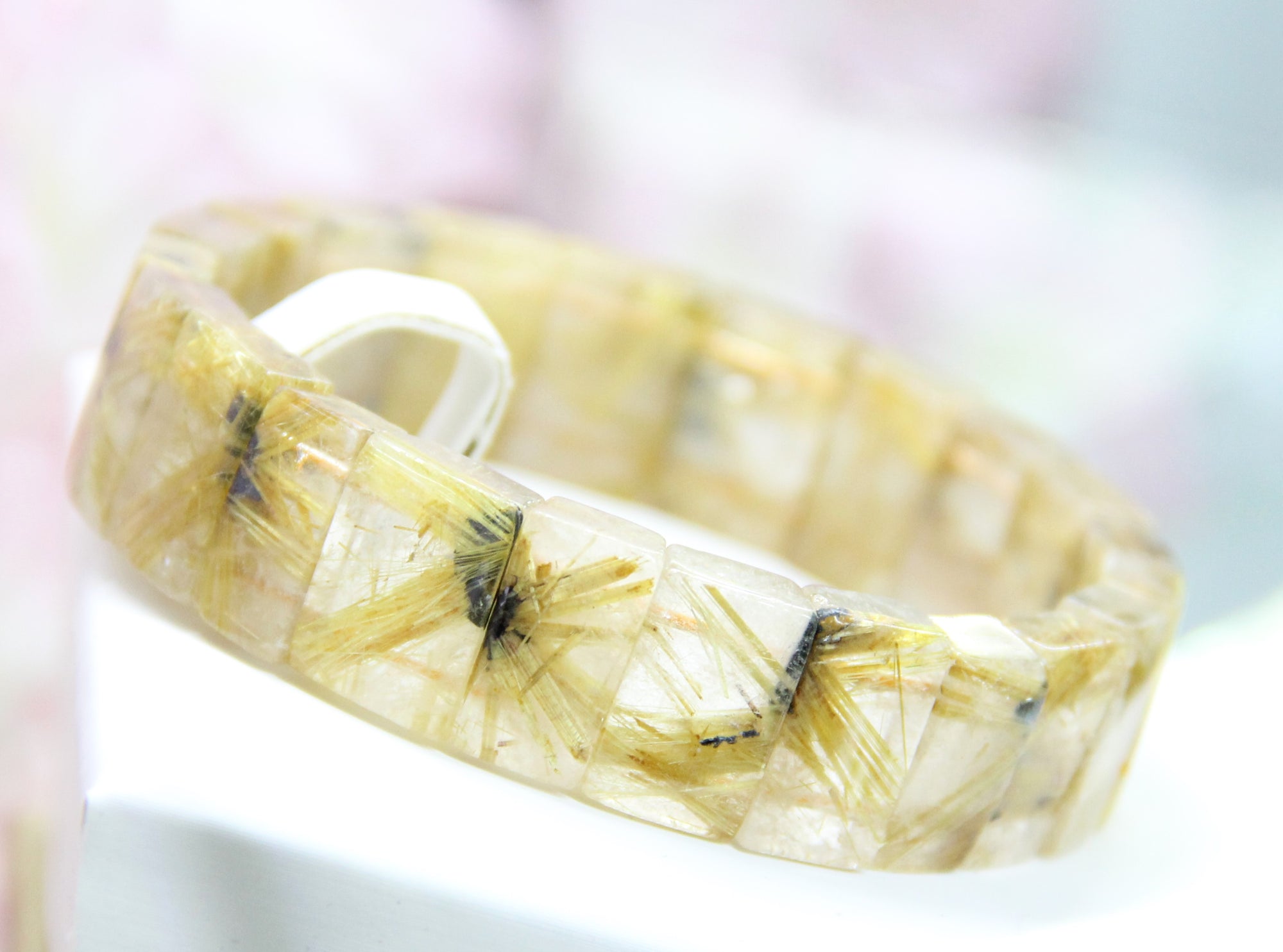 Gold Rutilated Quartz Wide Band Bracelet #1642