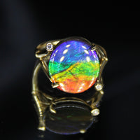 18K Gold Diamond Ammolite Ring #366