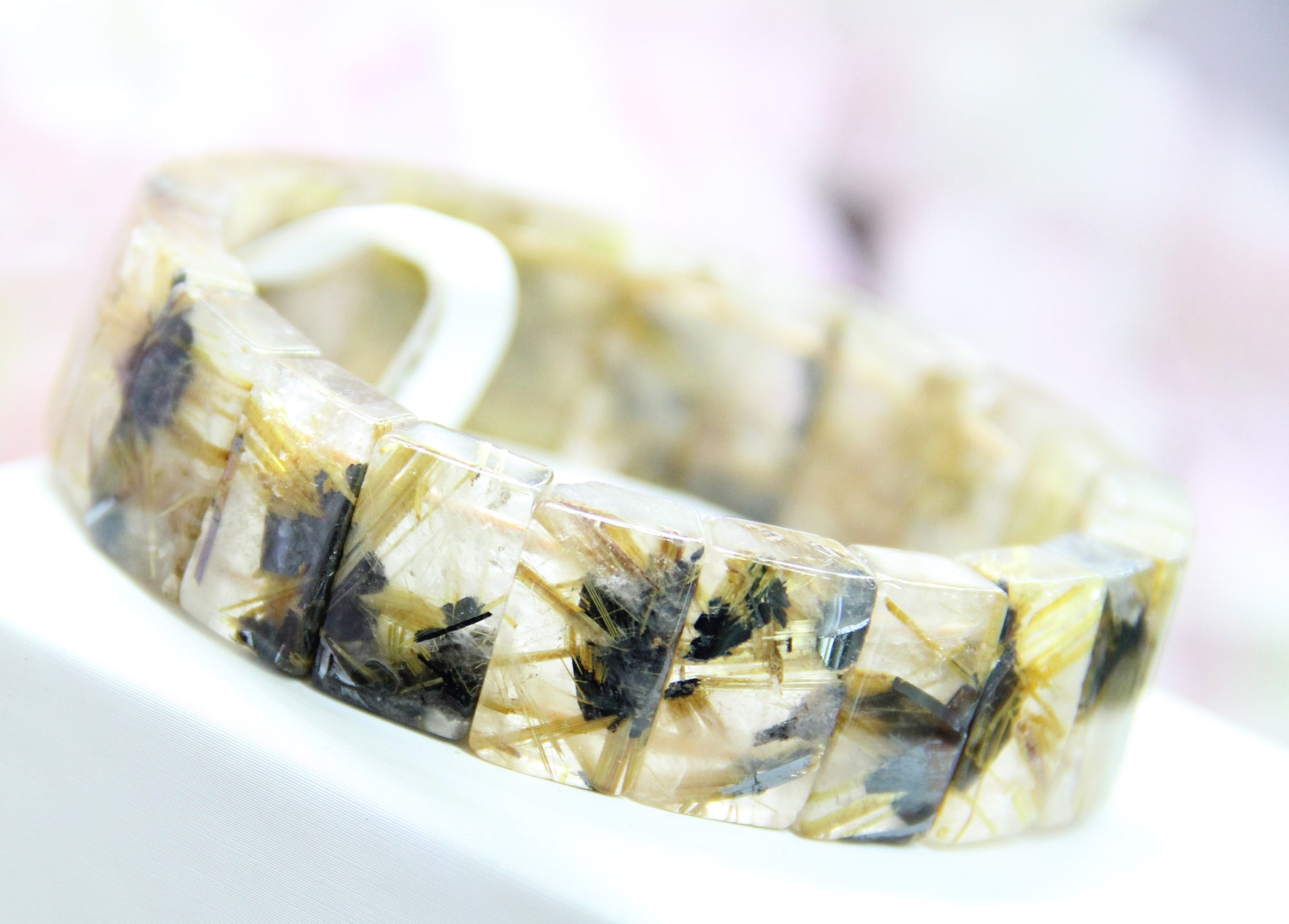 Gold Rutilated Quartz Wide Band Bracelet #1640