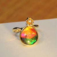 18K Four Leave Clover Heart Ammolite Ring #927