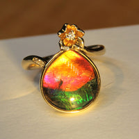 18K Four Leave Clover Heart Ammolite Ring #927