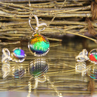 18k Ammolite Earring and Pendant Set #1823