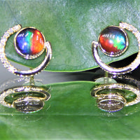 18K Diamond Top Grade Ammolite Earrings #1537