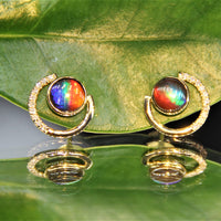 18K Diamond Top Grade Ammolite Earrings #1537