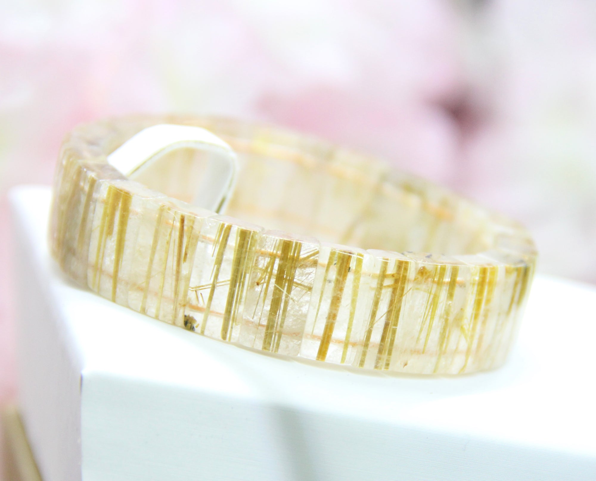 Gold Rutilated Quartz Wide Band Bracelet #1643