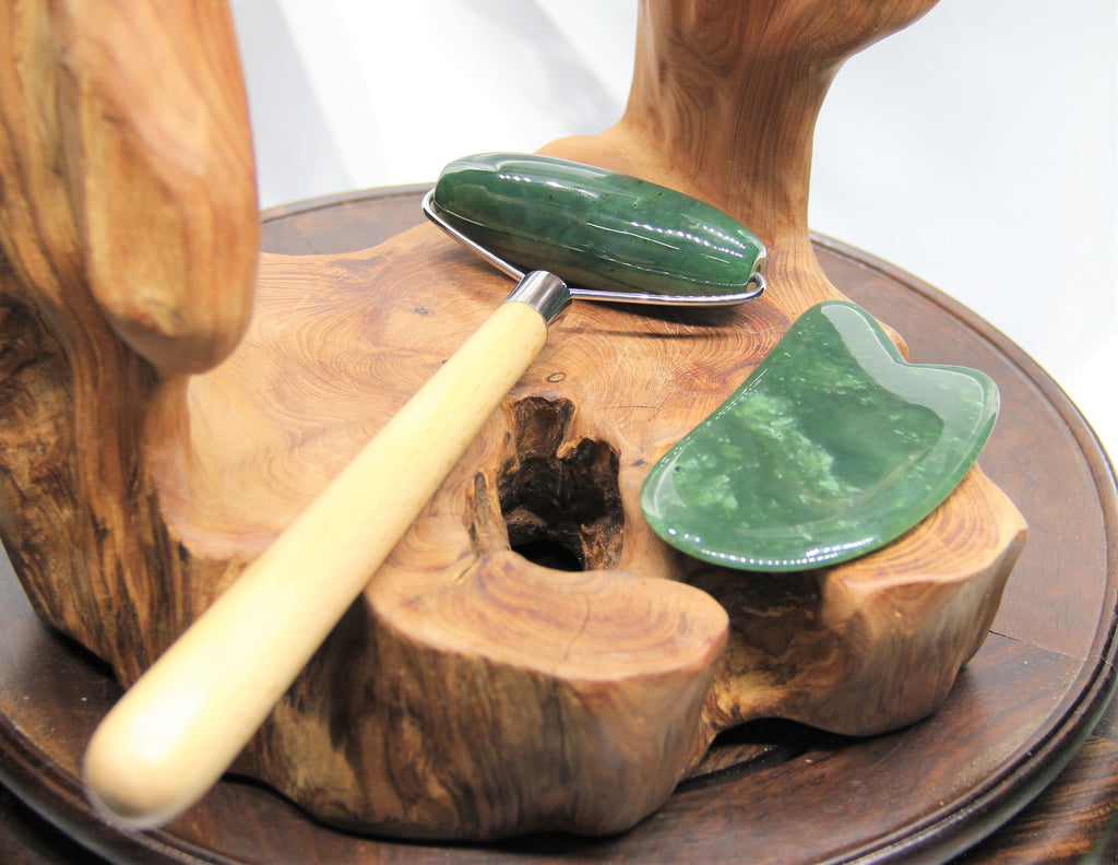 Canadian Jade Message Tool Set - Guasha Scraper & Roller (Larger)