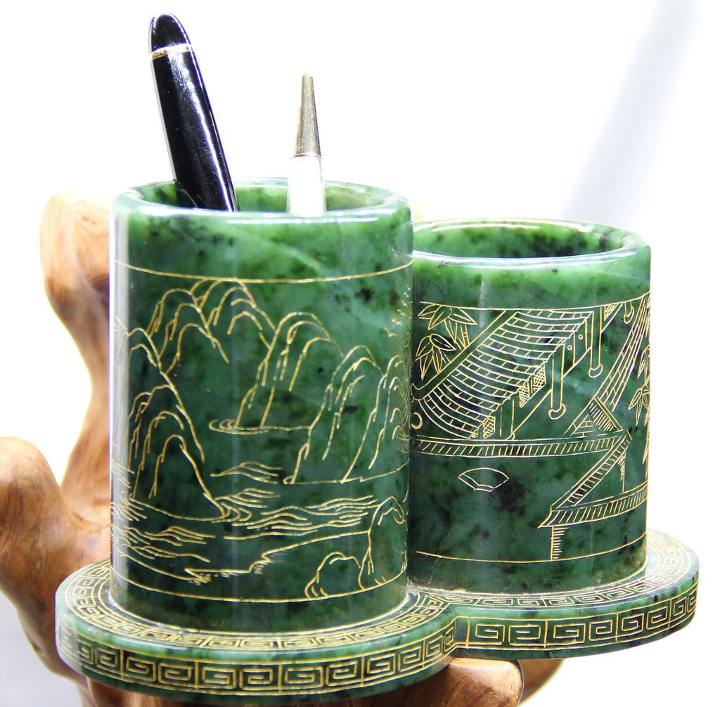 Hand-Carved Natural Canadian Jade Pen Holder