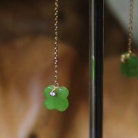 14k Siberian Jade Four Leaf Clover Earrings #1896