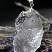 Rock Crystal Fish And Lotus Leave Pendant #1828