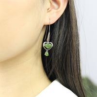 SILVER HEART SHAPE JADE EARRINGS #1525