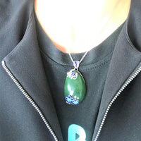 SILVER WIRE INLAY ENAMEL JADE PENDANT #1778